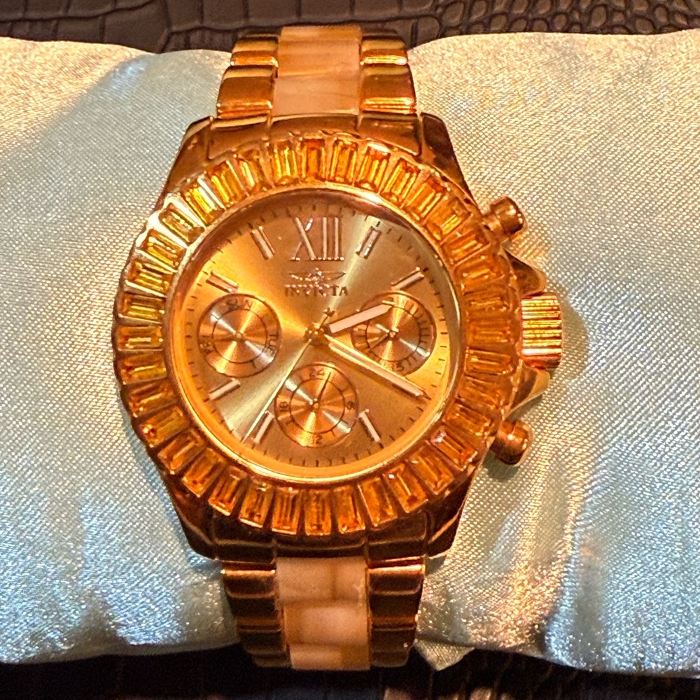 Invicta Swarovski Crystal Watch Citrine Baguettes